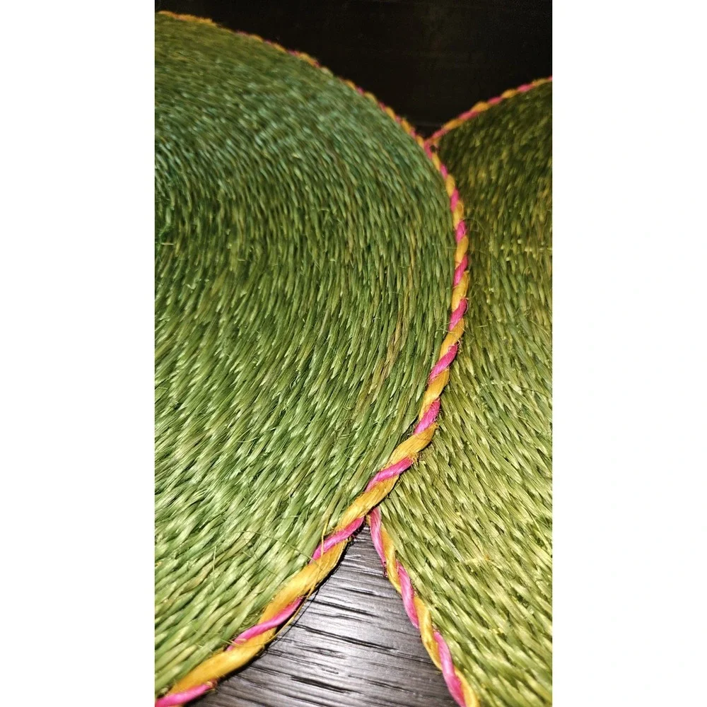 Set of 8 Round Green Jute Placemats Woven Braided 15